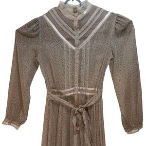 VTG Gunne Sax By Jessica Prairie Tan Pink Lace Farmhouse Western Cottage Prairie